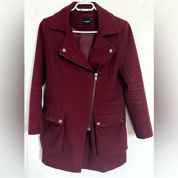 Asos Biker burgundy coat jacket wool manteau laine motard fall automne hiver - Picture 2 of 5